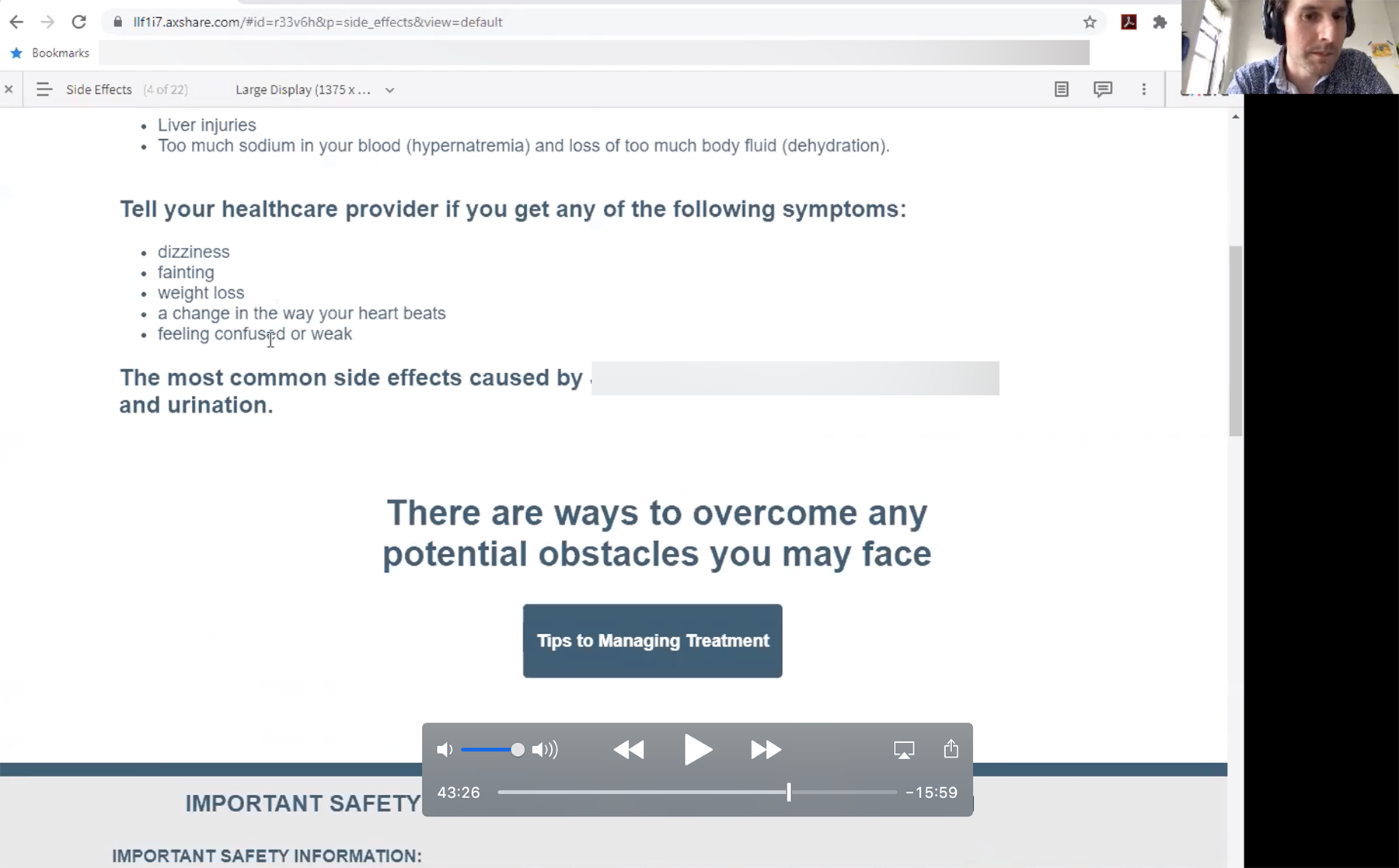 screenshot of a usability test with a website prototype and a thumbnail of Chris moderating the test